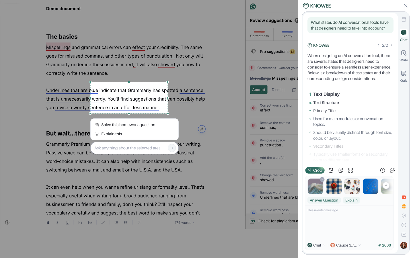 Knowee Chrome extension sidebar over a webpage